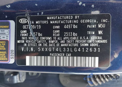 2020 Kia Optima Lx/S/Se from USA, damaged, VIN 5XXGT4L33LG412631